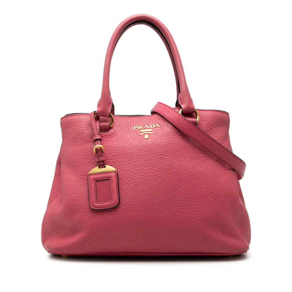Prada Logo Handbag Shoulder Bag 2WAY BN2579 Pink Vitello Daino Leather Women'...